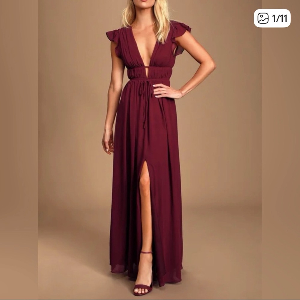 Burgundy Deep Vee Maxi Dress